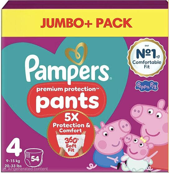 Pampers premium "biksītes" 4. izmērs 54 gb. Peppa Pig (0.40 eur/gb)