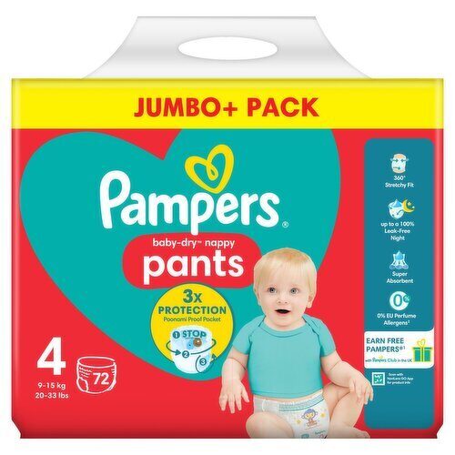 Pampers "biksītes" 4. izmērs 3x protection 72 gb. (0.24 eur/gb)