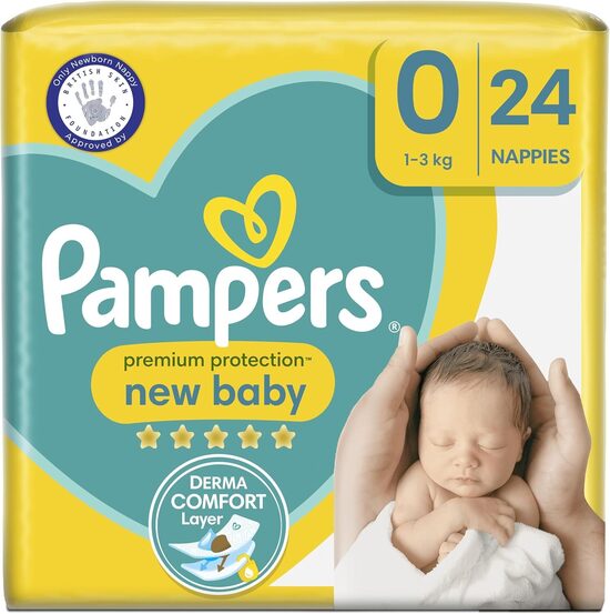 Pampers premium "klipši" ultra soft 0. izmērs 24 gb. (0.41 eur/gb)