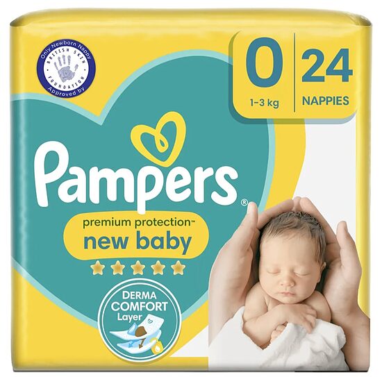 Pampers premium "klipši" ultra soft 0. izmērs 24 gb. (0.41 eur/gb)