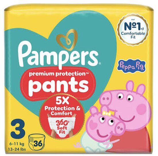 Pampers premium "biksītes" 3. izmērs 36 gb. Peppa Pig (0.34 eur/gb)
