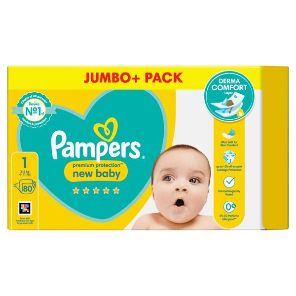 Pampers premium "klipši" 1. izmērs  80 gb. (0.18 eur/gb)