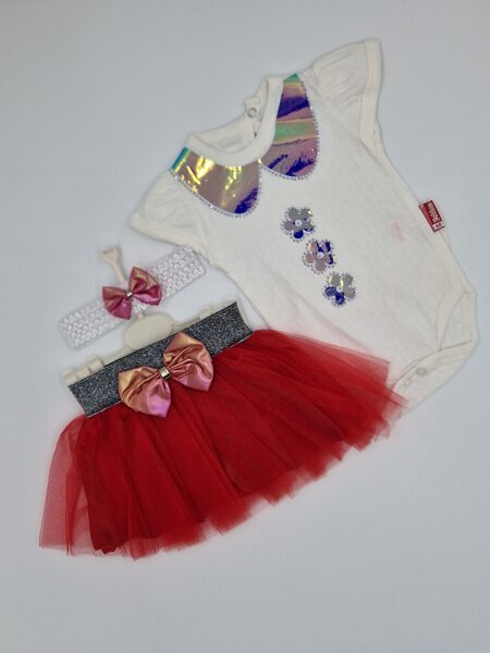 Komplekts ar bodiju, svārkiem, matu lenti (K0038)