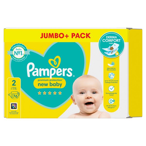 Pampers premium "klipši" 2. izmērs 76 gb. (0.19 eur/gb)